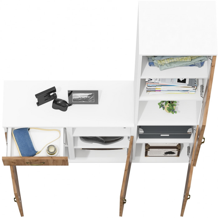 Лидер-8 Пенал + Тумба МД 3.15 + Тумба МД 3.19, белый шагрень/крафт золото