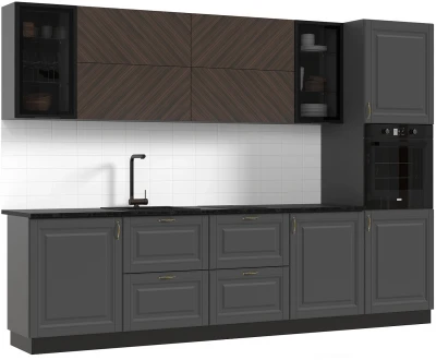 Кухня Престиж 3,0м Компоновка №1 Графит/Графит софт NEW/Прайм орех