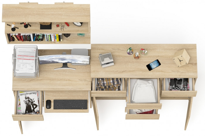 Мори компьютерный стол МС-1 левый + Комод МК1200.4 + Полка 900, дуб сонома