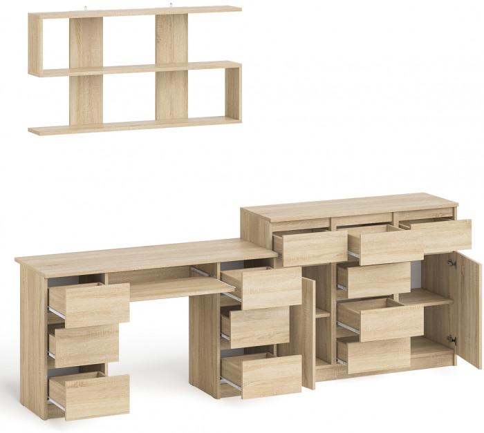 Мори компьютерный стол МС-2 + Комод МК1200.4 + Полка 1200, дуб сонома