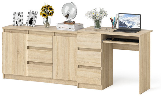 Мори компьютерный стол МС-6 левый + Комод МК1200.3, дуб сонома