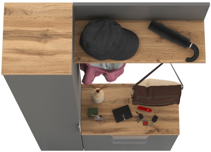 Октава Прихожая 16, цвет серый графит/дуб крафт золотой/фасады МДФ серый графит, ШхГхВ 97,1х35,4х197,6 см., универсальная сборка