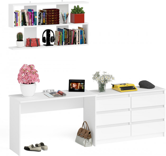 Мори письменный стол МСП1200.1 + Комод МК1200.6 + Полка 1200, белый