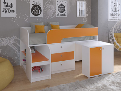 Кровать чердак Астра 9 V7 Белый/Оранжевый