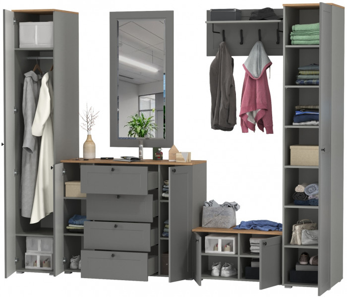 Остин Прихожая 52, цвет серый графит/дуб крафт золотой, ШхГхВ 280х54,3х229,6 см., универсальная сборка