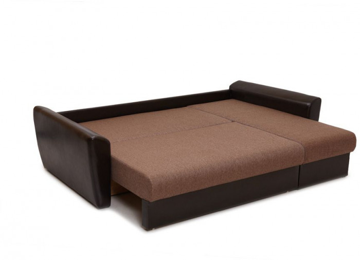 Диван-кровать угловой Амстердам, 150х200, еврокнижка, рогожка/экокожа, коричневый
