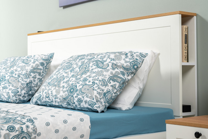 Остин 11.53 Кровать + ортопед + 13.336.03 Шкаф для одежды + 13.257 Тумба, белый шагрень/дуб крафт золотой