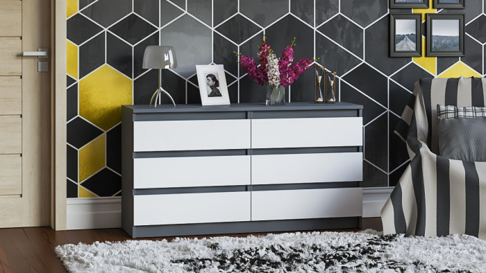 Мори Комод МК1380.6, цвет графит/белый, ШхГхВ 138х41х73 см.