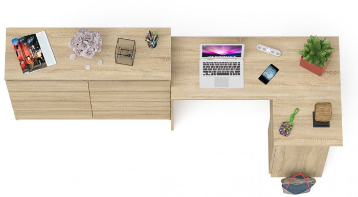 Мори Стол компьютерный МС-16 правый + Комод МК1200.8, цвет дуб сонома, ШхГхВ 244,8х84,9х94 см., выдвижные ящики справа, НЕ универсальная сборка