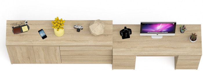 Мори Стол компьютерный МС-2 + Комод МК1600.1, цвет дуб сонома, ШхГхВ 295,8х50х94 см., универсальная сборка