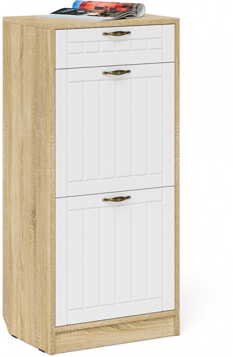 Прихожая П-6 Компоновка № 24, цвет дуб сонома/фасады МДФ белое дерево фрезеровка прованс, ШхГхВ 90х35х210 см., универсальная сборка