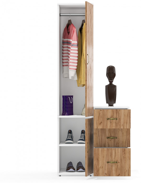 Лидер-8 Пенал МД 23Б + Тумба МД 3.16, белый шагрень/крафт золото