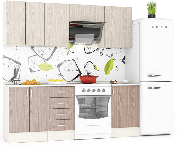 Кухня Мери 05 ШВ600+ШВ400+ШВв600+ШВ500+ШН600+ШН4Я400+ШН500, цвет дуб/ясень шимо светлый/ясень шимо тёмный, ШхГхВ 210х30х67 см./150х60х85 см.