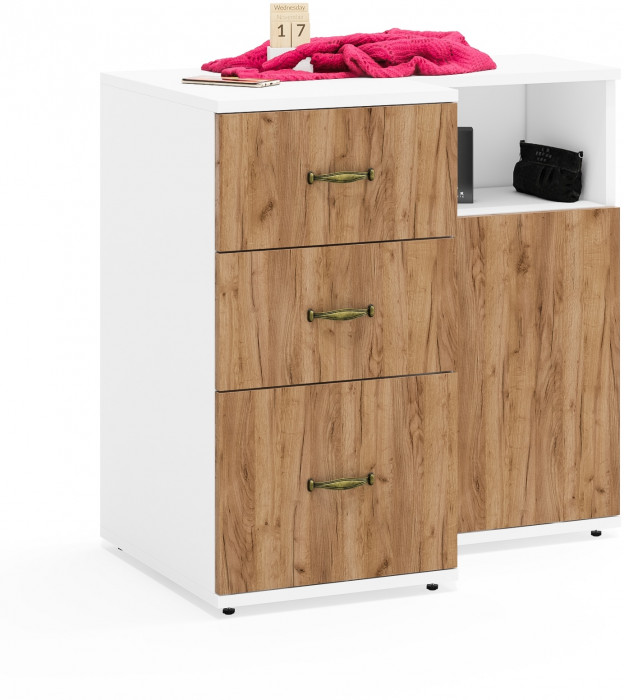 Лидер-8 Тумба МД 3.16 + Тумба МД 3.19, цвет белый шагрень/крафт золото, ШхГхВ 80х50х75 см., универсальная сборка