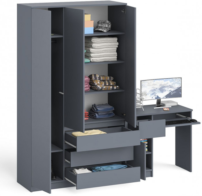 Мори Стол компьютерный МС-1 левый + Шкаф МШ1200.1, цвет графит, ШхГхВ 210,4х50,4х209,6 см., выдвижной ящик слева, НЕ универсальная сборка