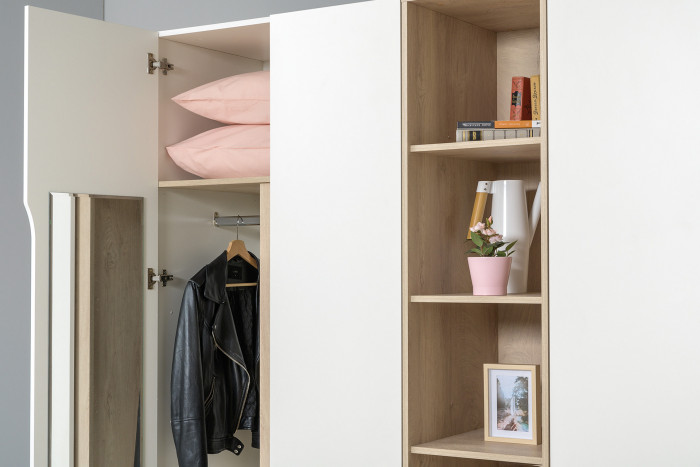 Муссон 13.198 Шкаф двухстворчатый + 13.97 Комод, цвет белый/дуб эндгрейн элегантный, ШхГхВ 164,6х52,3х229,8 см., НЕ универсальная сборка