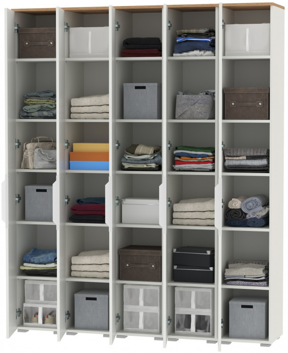 Октава Набор шкафов 46, цвет белый шагрень/дуб крафт золотой/фасады МДФ белый шагрень, ШхГхВ 161х35,3х197,6 см., универсальная сборка