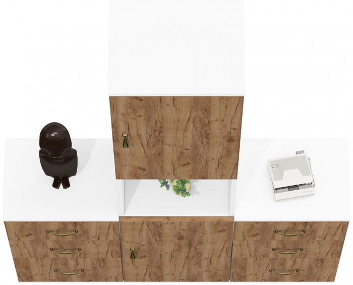 Лидер-8 Пенал + Тумба МД 3.16 + Тумба МД 3.16, белый шагрень/крафт золото