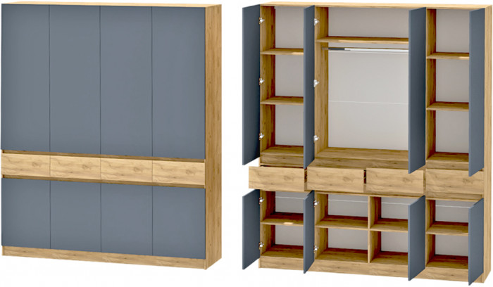 Иннэс-10 Шкаф 4-х створчатый, Дуб Крафт Золотой\Графит