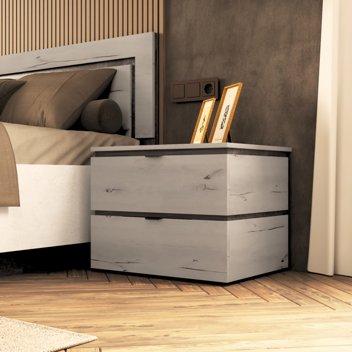 Тумба прикроватная 2 ящика "Ривьера" - Канадский дуб арктик/Бетон спаркс