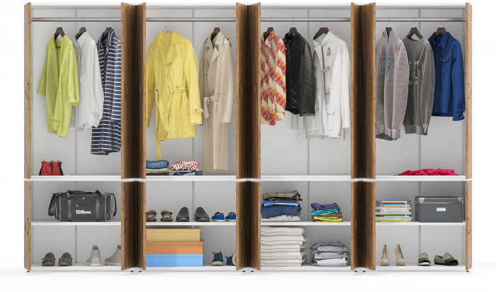 Лидер-8 Шкаф МД 19Б 4 шт., цвет белый шагрень/крафт золото, ШхГхВ 320х50х190 см., универсальная сборка