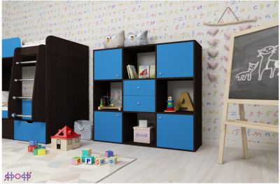 Стеллаж Джери (Венге/Голубой)