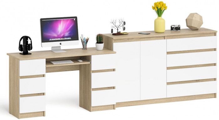 Мори Стол компьютерный МС-2 + Комод МК1600.1, цвет дуб сонома/белый, ШхГхВ 295,8х50х94 см., универсальная сборка