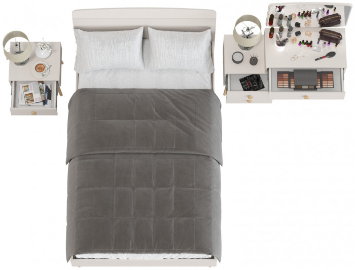 Афина Спальня Кровать 1200 + Трюмо + Тумба, цвет кашемир серый, ШхГхВ 123,6х210,2х95,7 + 105х38,6х129 + 45х37х45 см., 1200х2000 мм., б/м, осн. есть