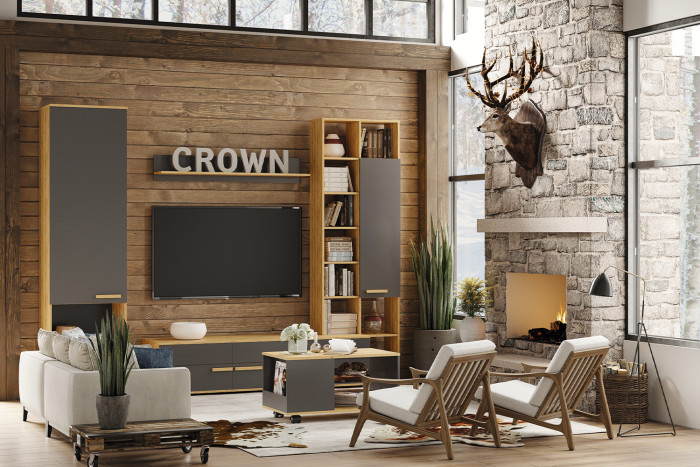 Шкаф с открытыми полками Crown 22. Графит, Дуб золотистый