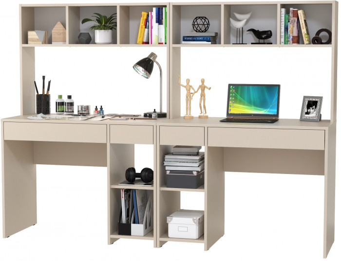 Стол компьютерный Комфорт 12.77F + Стол компьютерный Комфорт 12.77F, цвет сатин, ШхГхВ 200х49,8х147 см., универсальная сборка