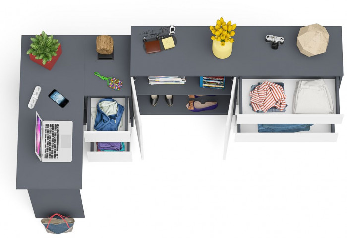 Мори Стол компьютерный МС-16 правый + Комод МК1600.1, цвет графит/белый, ШхГхВ 284,8х84,9х94 см., выдвижные ящики справа, НЕ универсальная сборка