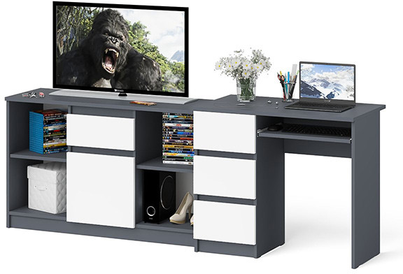 Мори Стол компьютерный МС-6 левый + Тумба МТВ1204.1, цвет графит/белый, ШхГхВ 210,4х50х76,6 см., выдвижные ящики слева, НЕ универсальная сборка