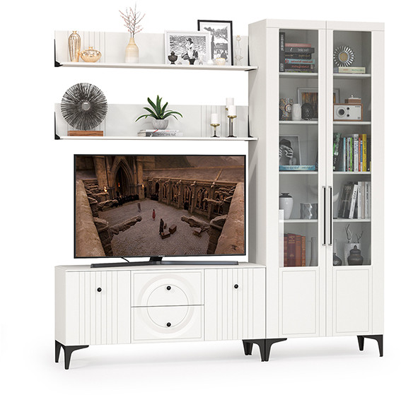 Валенсия Гостиная № 059, ЛДСП белый шагрень/МДФ белый шагрень