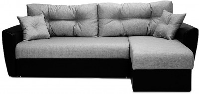 Диван-кровать угловой Амстердам, 160х200, еврокнижка, рогожка/экокожа, серо-черный