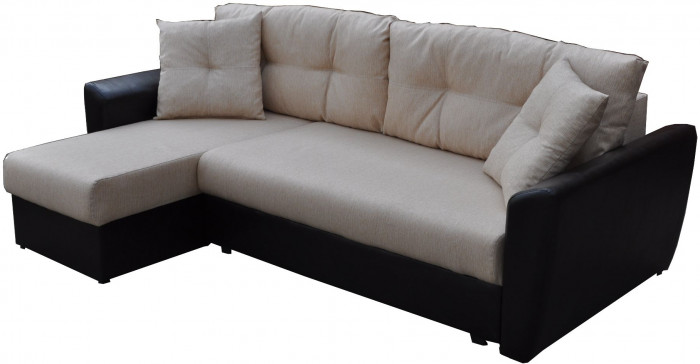 Диван-кровать угловой Амстердам, 160х200, еврокнижка, рогожка/экокожа, серо-черный