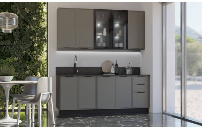 Кухня МДФ 2000/900 Николь (Холст вулканический, Графит)