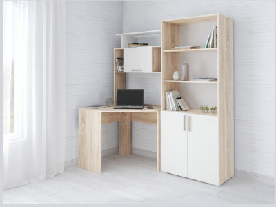 Компьютерный стол Квартет-12+стеллаж  дуб сонома/белый