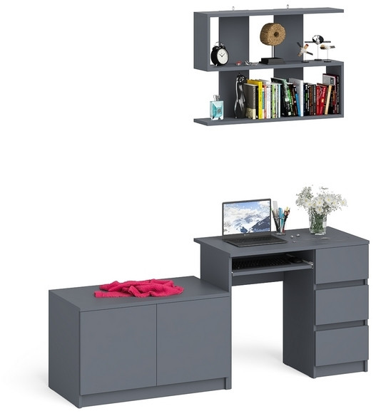 Мори компьютерный стол МС-6 правый + Тумба МА900.1 + Полка 900, графит