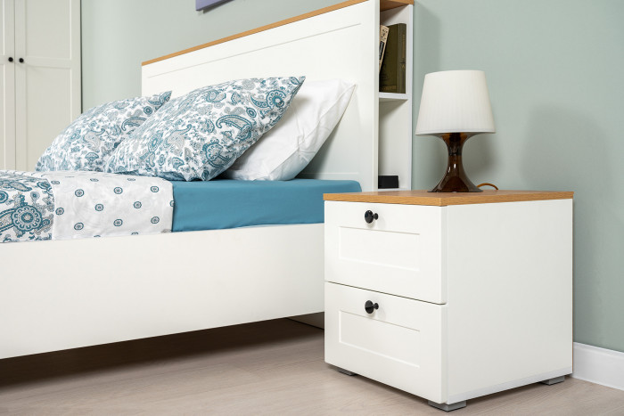 Остин 11.53 Кровать + ортопед + 13.336.03 Шкаф для одежды + 16.152 Тумба прикроватная, белый шагрень/дуб крафт золотой