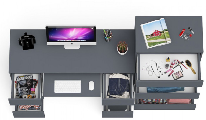 Мори Стол компьютерный МС-2 + Комод МК700.5, цвет графит, ШхГхВ 205,8х50х114 см., универсальная сборка