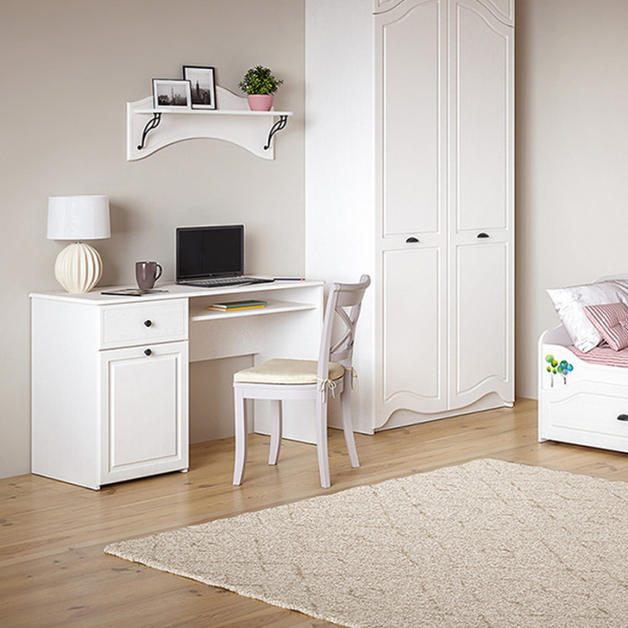 КР100 Роуз 12.148 Стол письменный, цвет ЛДСП белый(тиснение Поры дерева)/МДФ ясень ваниль, ШхГхВ 119х51,7х76,3 см., универсальная сборка