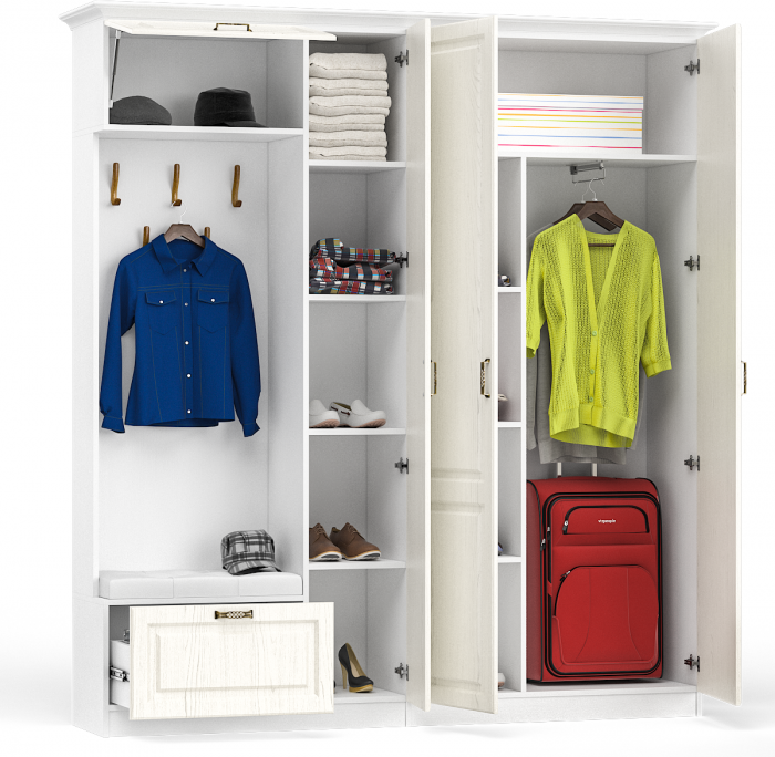 Ливерпуль Прихожая 13.21 + Шкаф для одежды + карниз 2000С, цвет ясень ваниль/белый