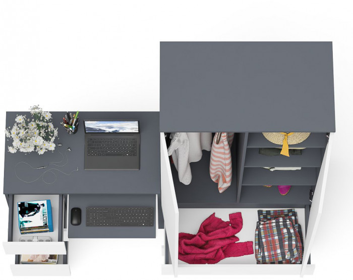 Мори компьютерный стол МС-6 левый + Шкаф МШ900.1, графит/белый