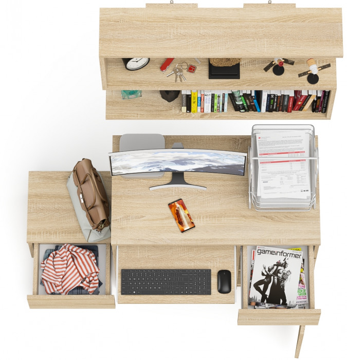 Мори Стол компьютерный МС-1 правый + Тумба ТМП400.1 + Полка 900, цвет дуб сонома, ШхГхВ 130,4х50х209,6 см., НЕ универсальная сборка