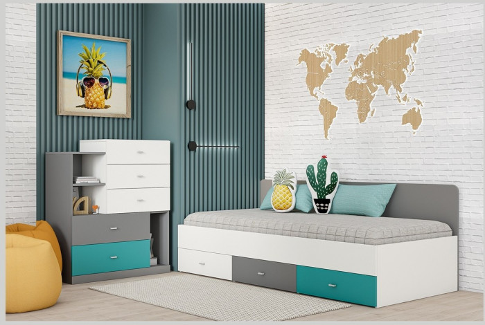 Модульная детская Клео набор 4 (Графит/Миндаль/Солнечный)