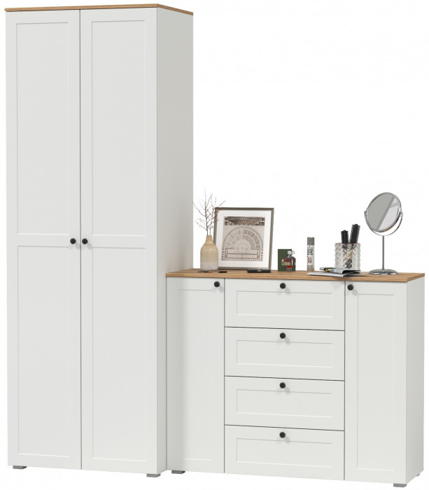 Остин Прихожая 04, цвет белый шагрень/дуб крафт золотой, ШхГхВ 200х54,3х229,6 см., универсальная сборка