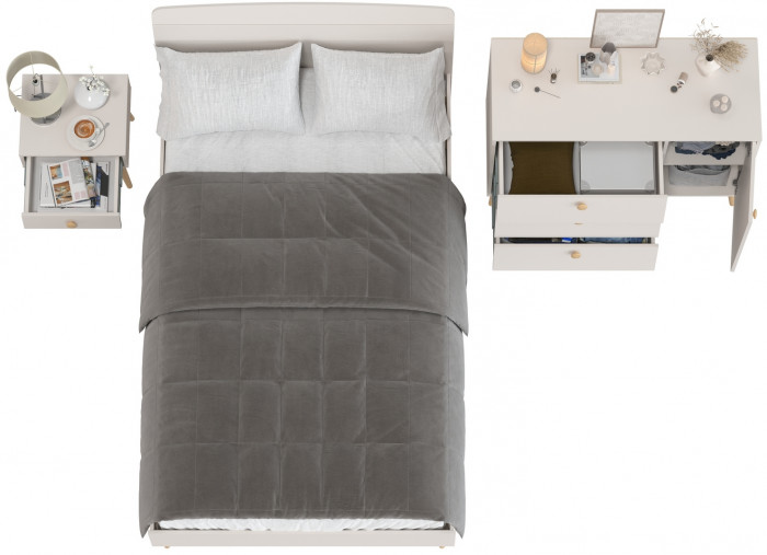 Афина Спальня Кровать 1200 + Комод + Тумба, кашемир серый
