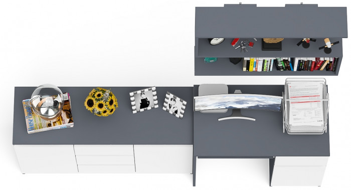 Мори компьютерный стол МС-1 правый + Комод МК1200.3 + Полка 900, графит/белый