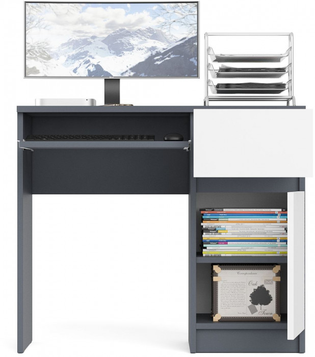 Мори компьютерный стол МС-1 правый, графит/белый