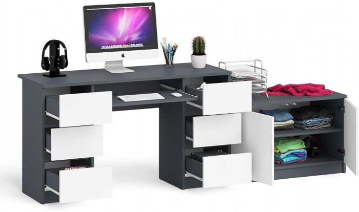 Мори компьютерный стол МС-2 + Тумба МА900.1, графит/белый